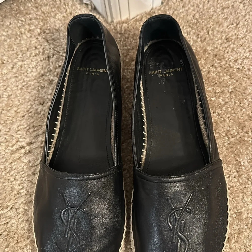 Saint Laurent Logo black leather  espadrilles Sz 39 - Picture 2 of 12